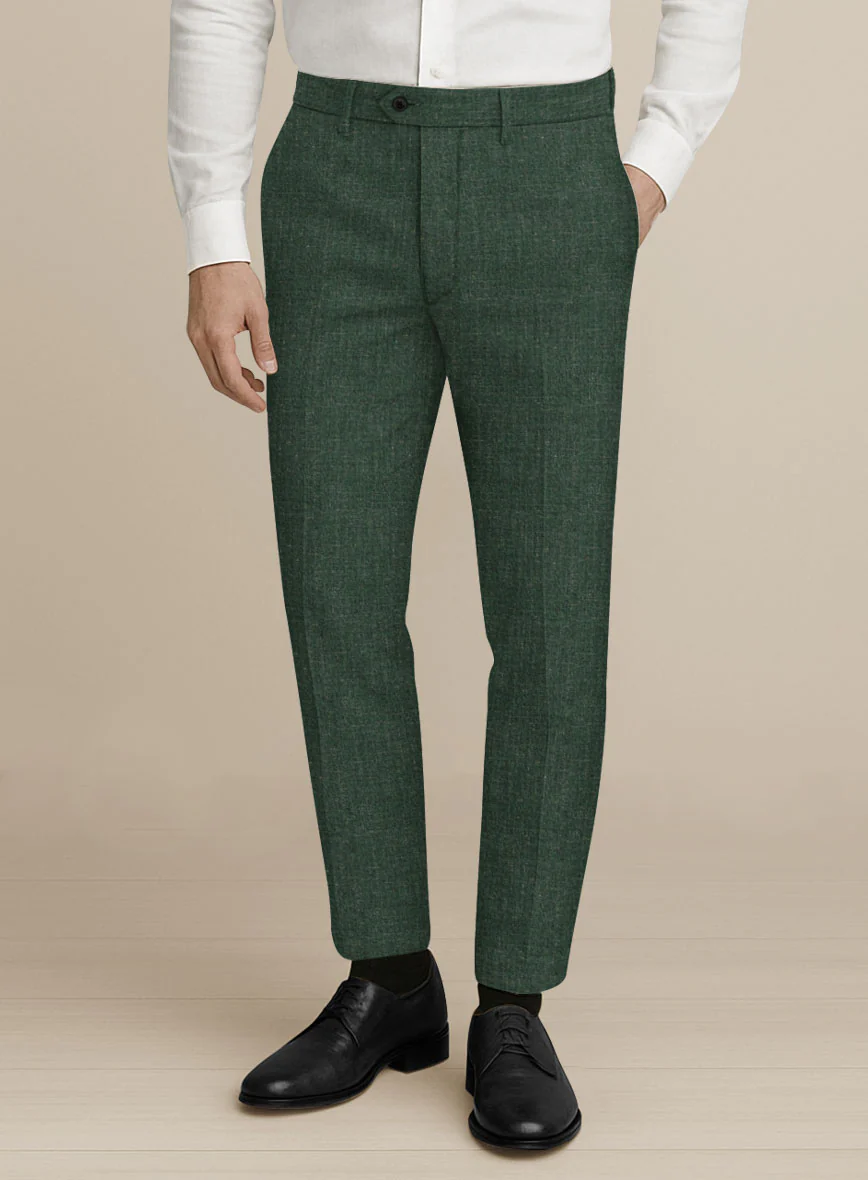 Italian Murano Pine Green Wool Linen Silk Pants
