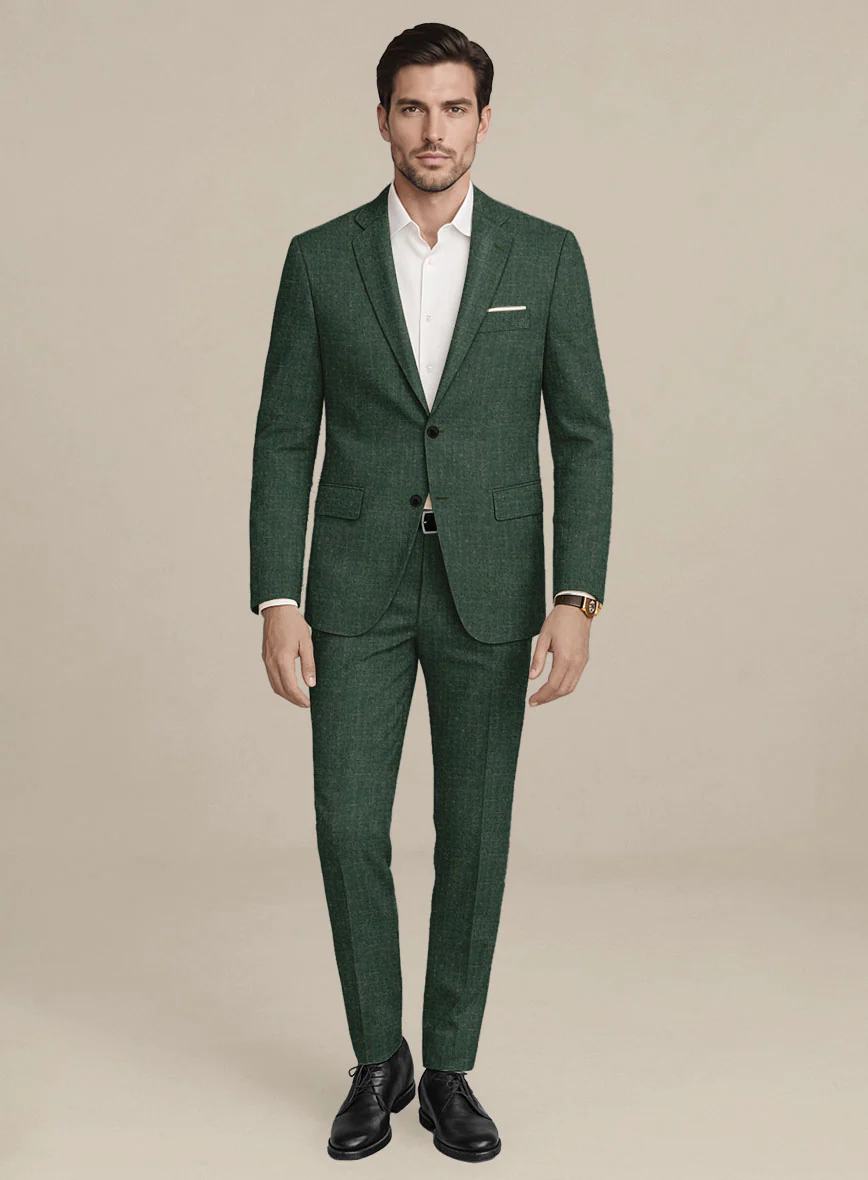 Italian Murano Pine Green Wool Linen Silk Suit