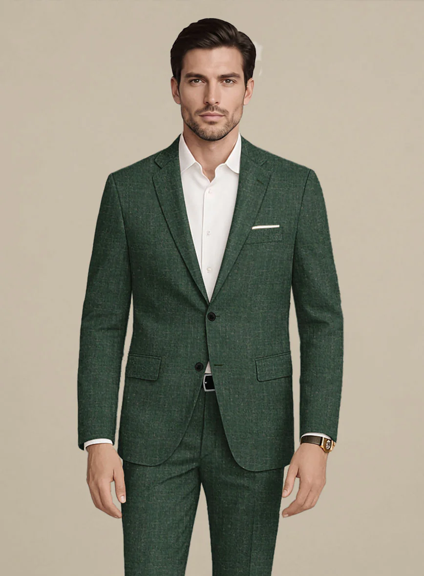 Italian Murano Pine Green Wool Linen Silk Suit - Image 3
