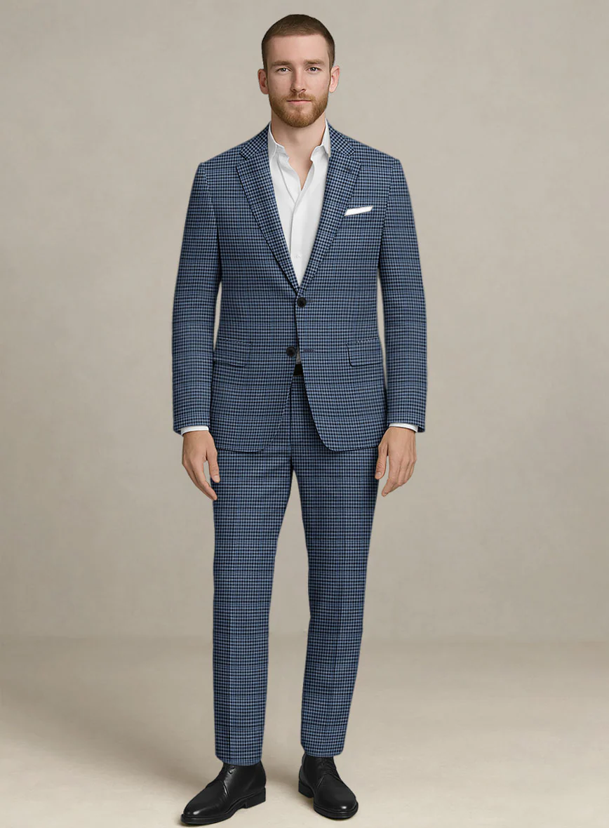 Italian Murano Ramesa Blue Wool Linen Silk Suit