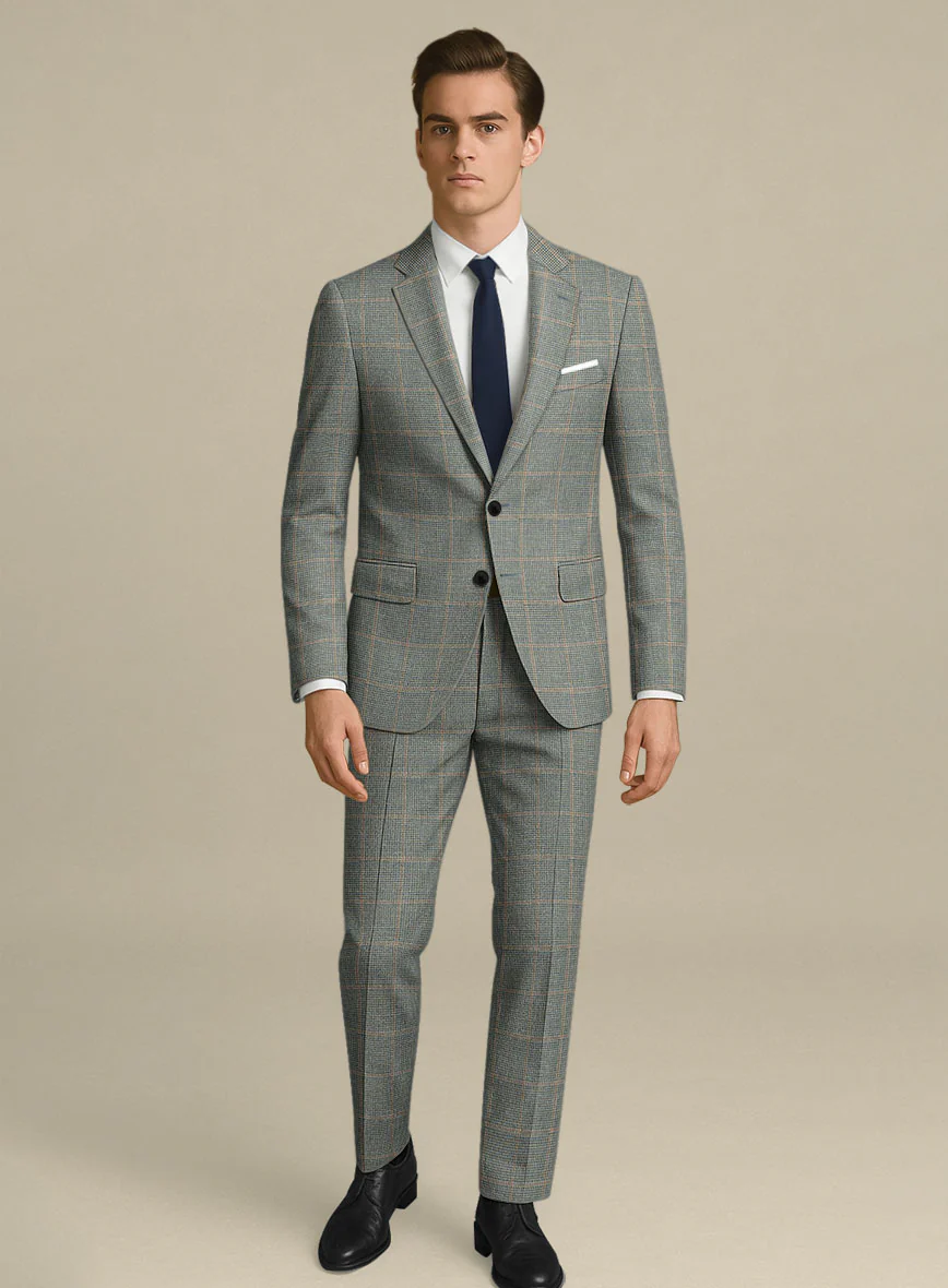 Italian Murano Sero Houndstooth Wool Linen Silk Suit
