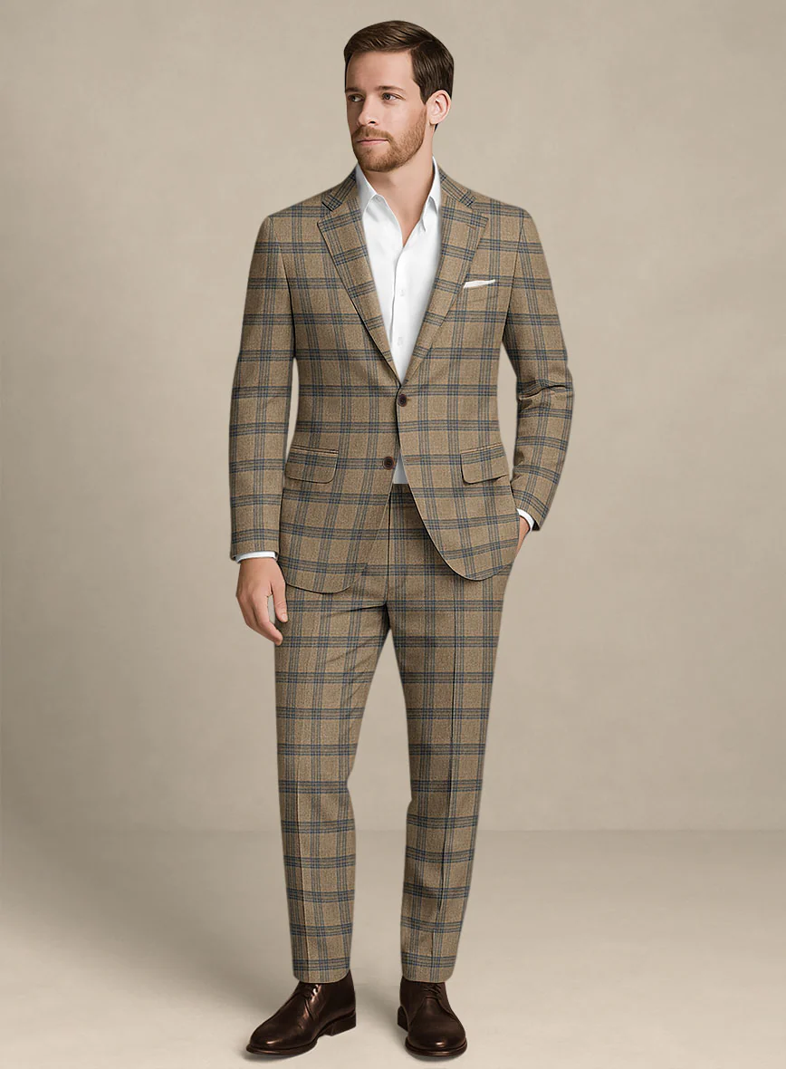Italian Murano Vaier Brown Wool Linen Silk Suit