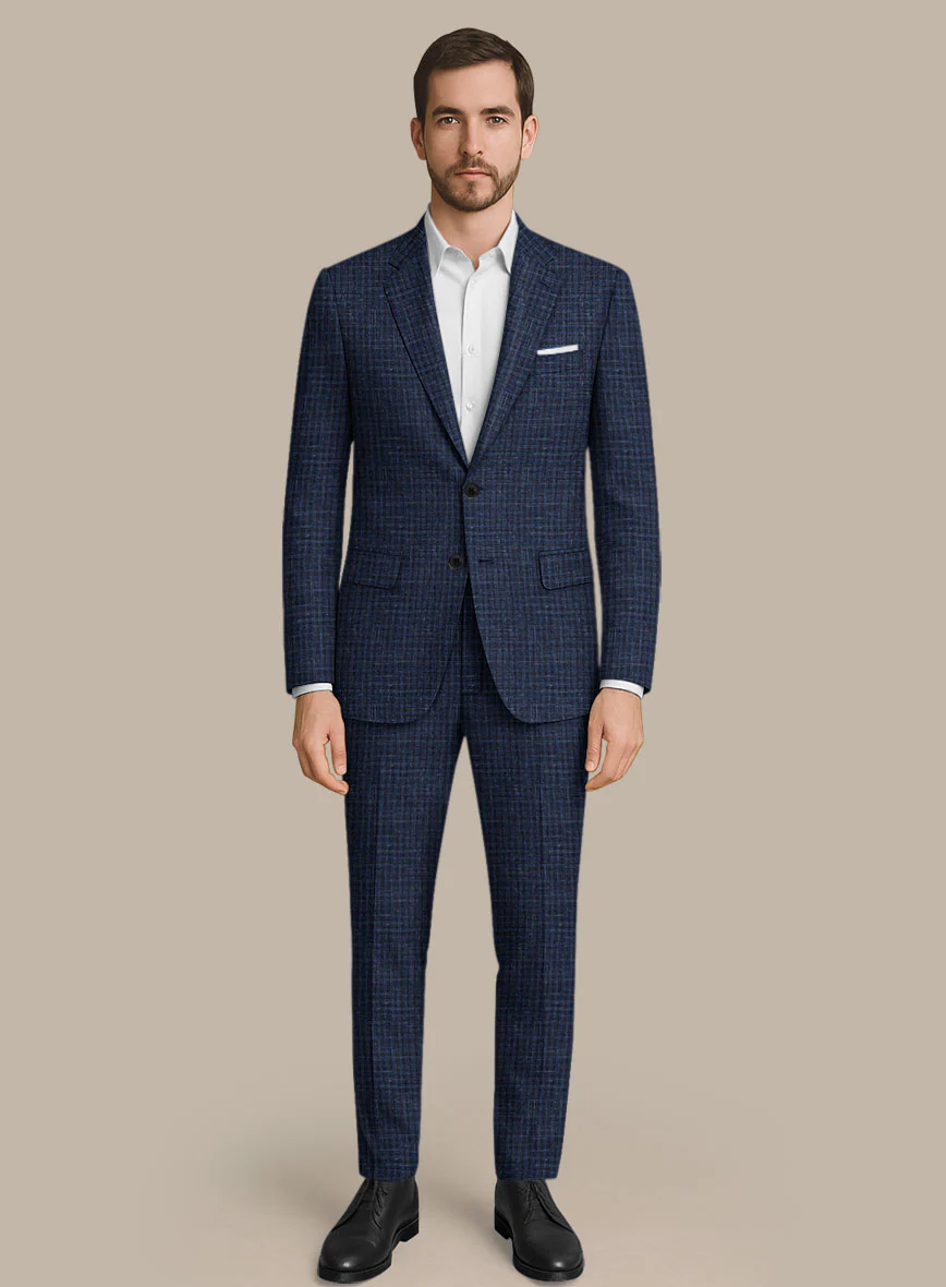 Italian Murano Zonla Blue Wool Linen Suit