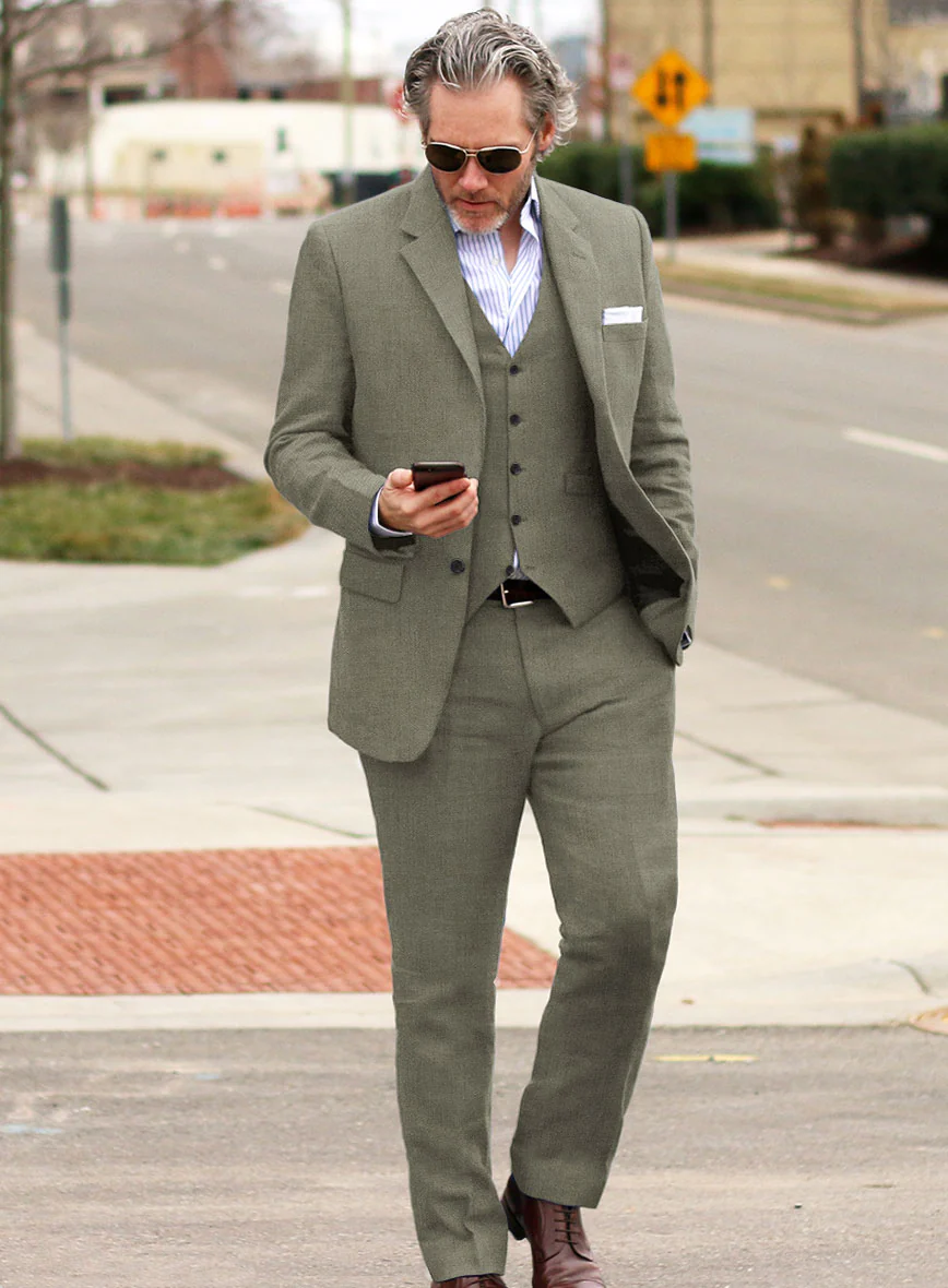 Italian Muted Green Linen Suit - Image 2