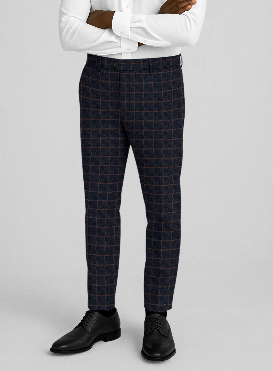 Italian Navy Terra Check Tweed Pants