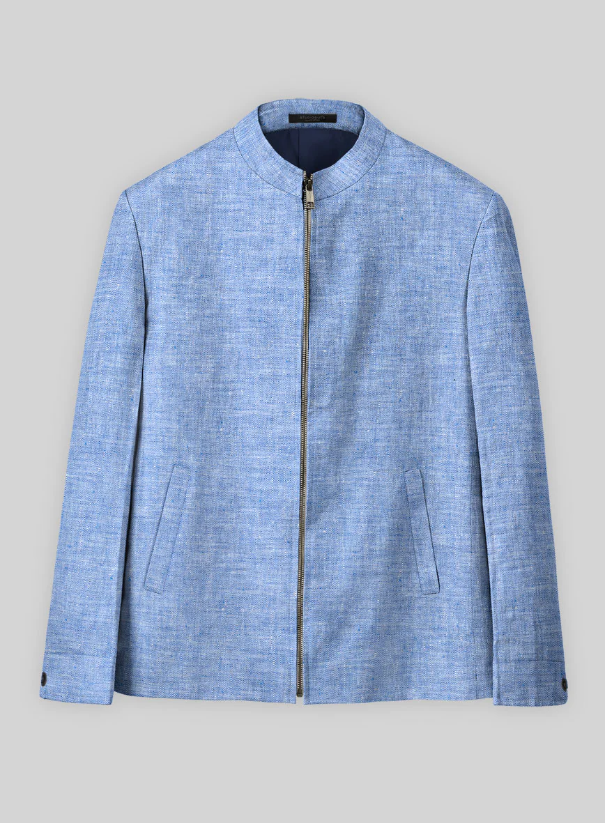 Italian Nile Blue Linen Zipper Jacket