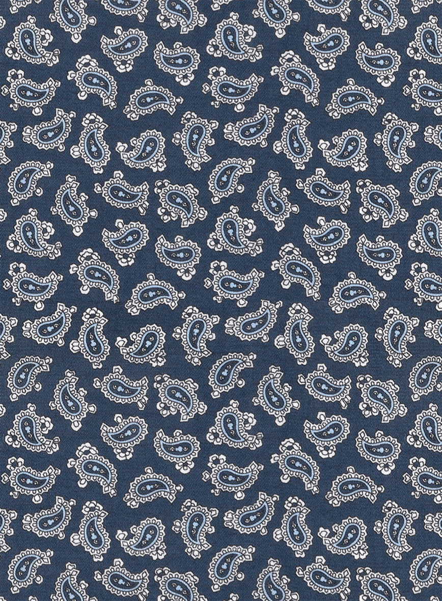 Italian Paisley Dark Blue Summer Linen Shirt - Image 3