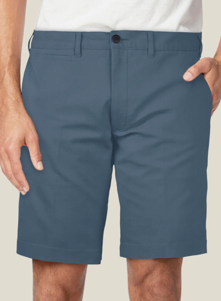 Italian Petrol Blue Cotton Stretch Shorts - Image 3
