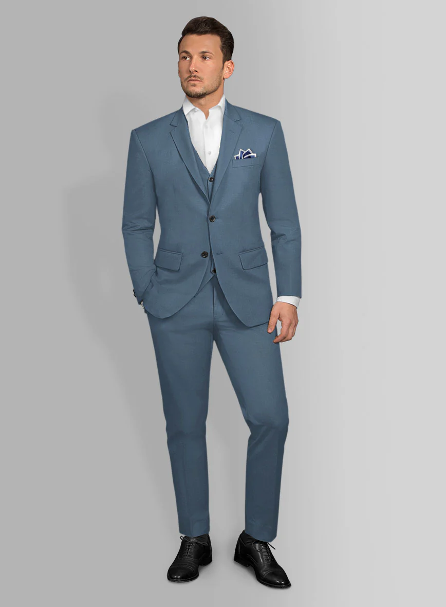 Italian Petrol Blue Cotton Stretch Suit - Image 2