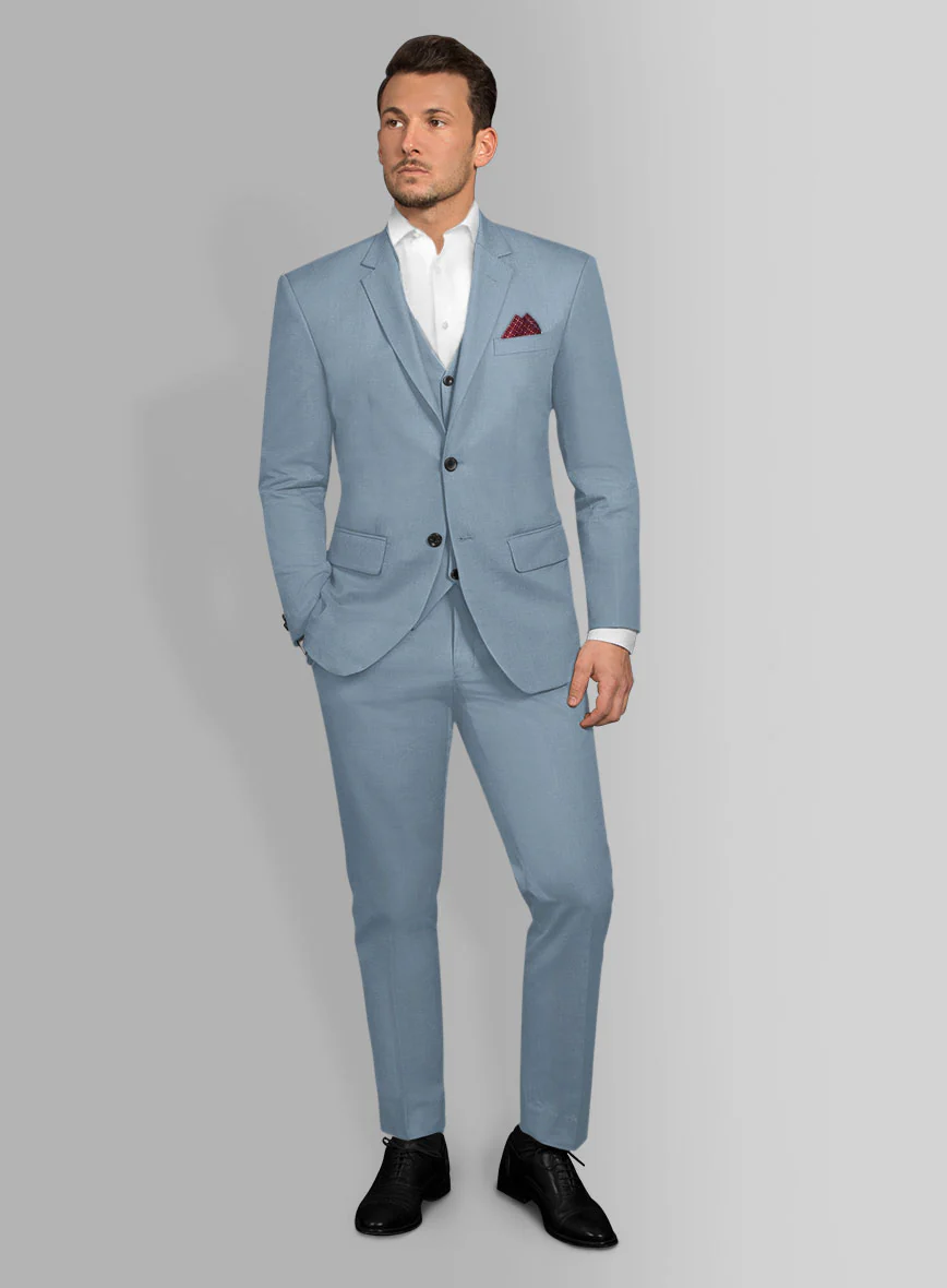 Italian Powder Blue Cotton Stretch Suit - Image 2