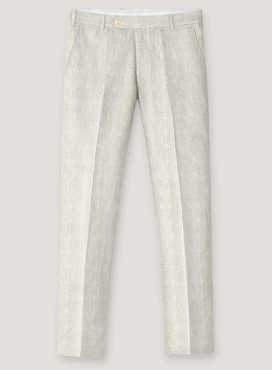 Italian Prato Beige Glen Linen Pants - Image 2