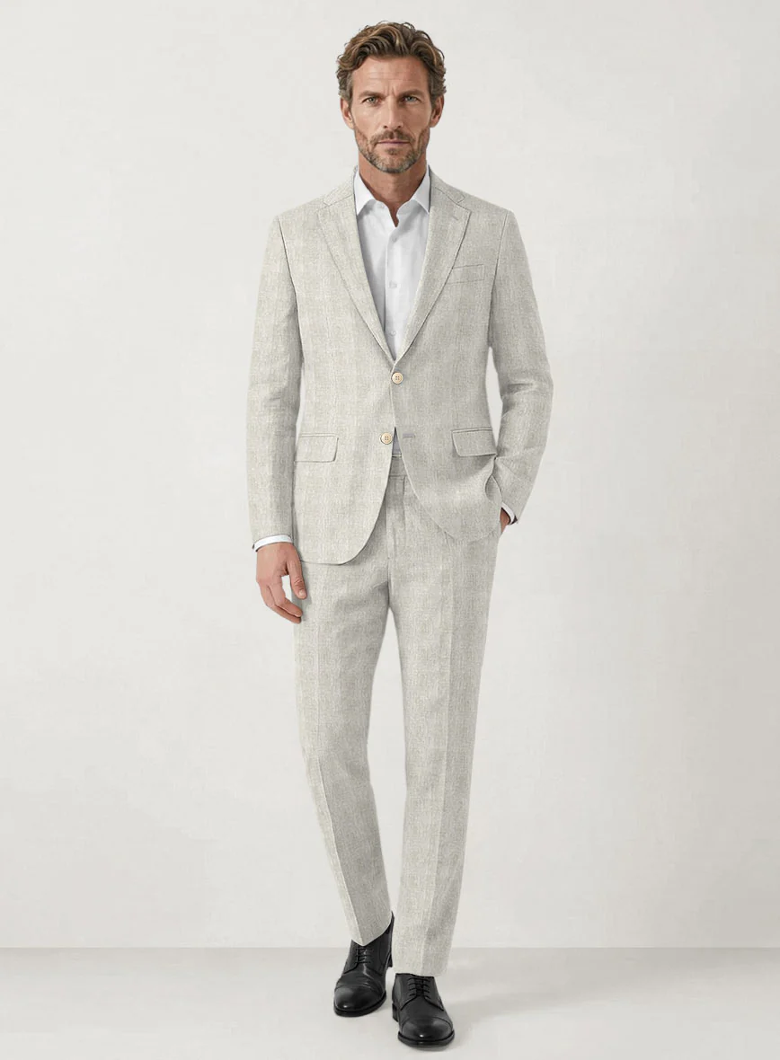 Italian Prato Beige Glen Linen Suit