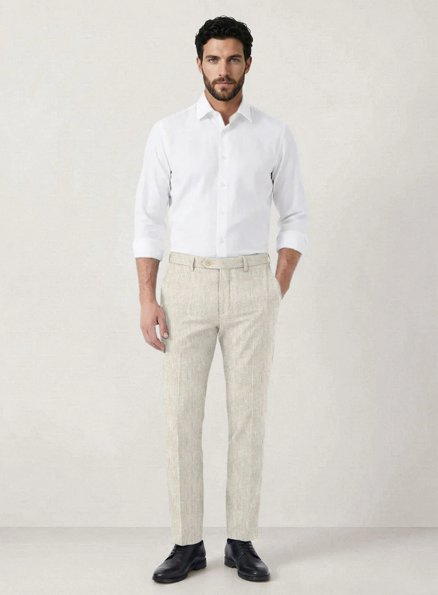 Italian Prato Beige Herringbone Linen Suit - Image 7