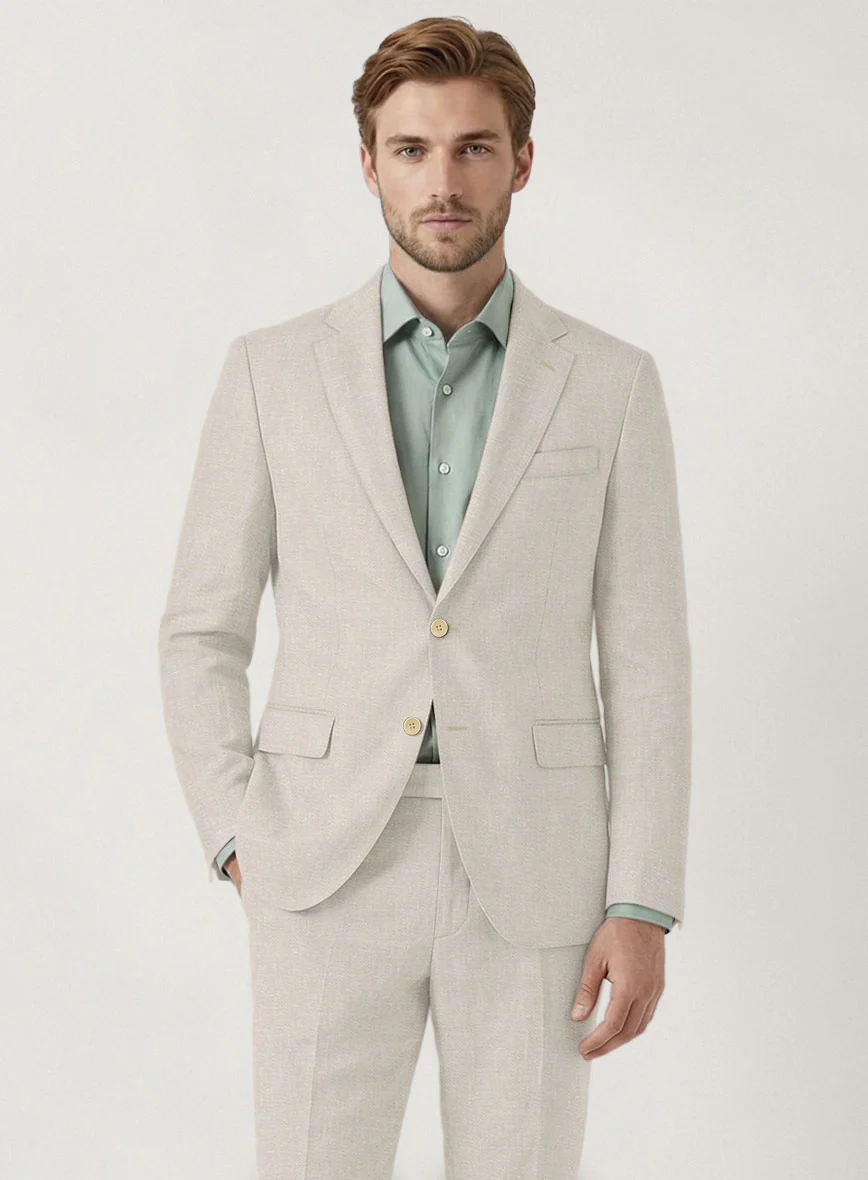 Italian Prato Beige Linen Suit - Image 4