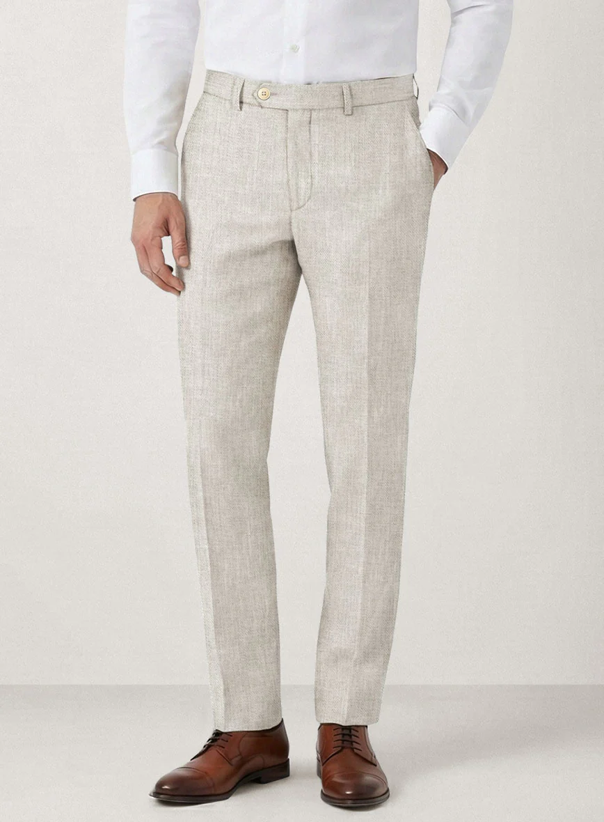 Italian Prato Beige Sharkskin Linen Pants