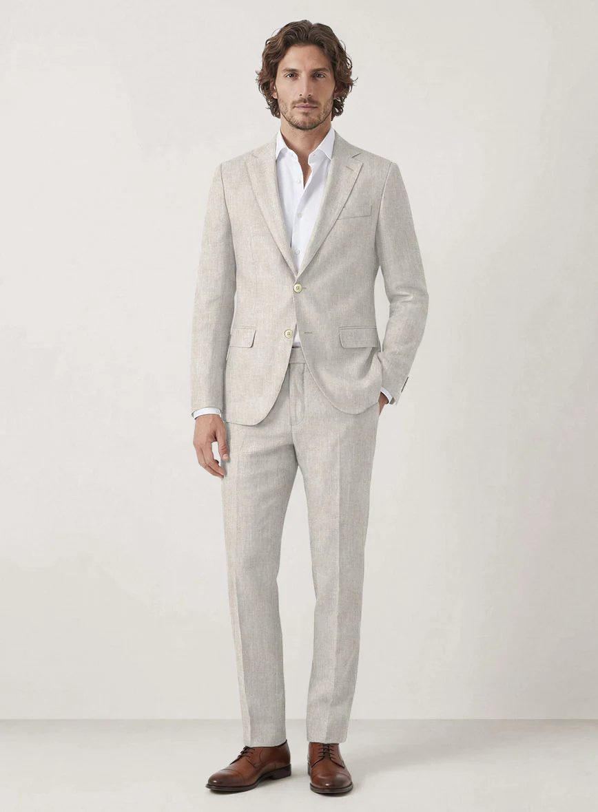 Italian Prato Beige Sharkskin Linen Suit