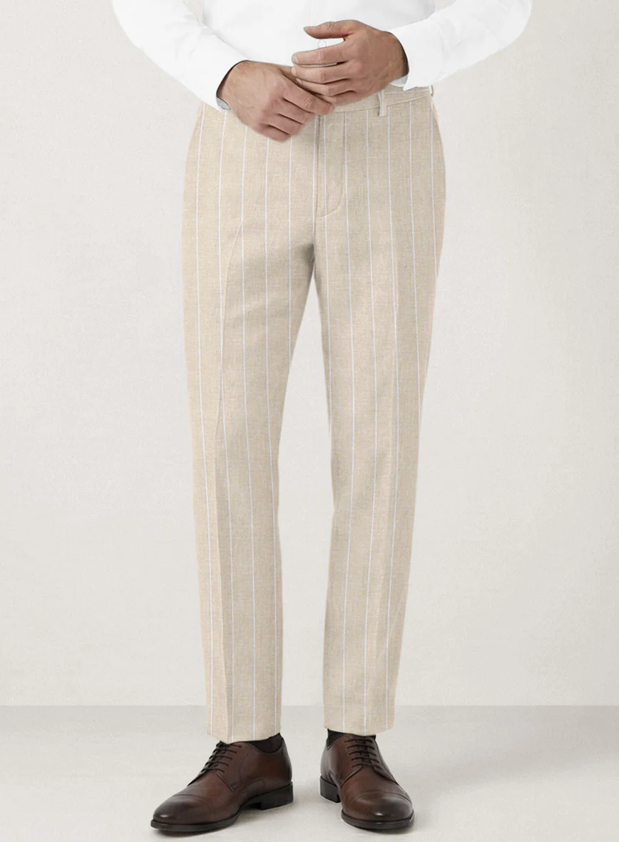 Italian Prato Beige Wide Stripe Linen Suit - Image 5