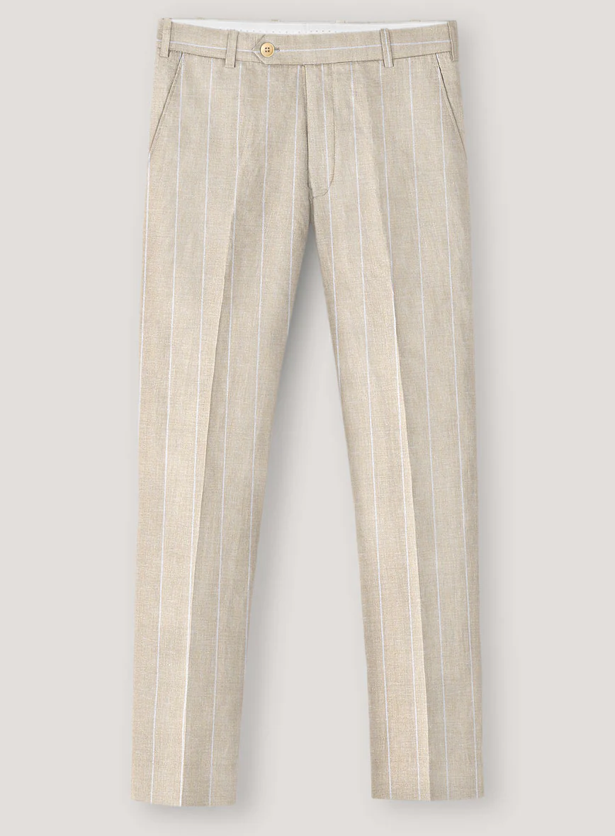 Italian Prato Beige Wide Stripe Linen Suit - Image 4