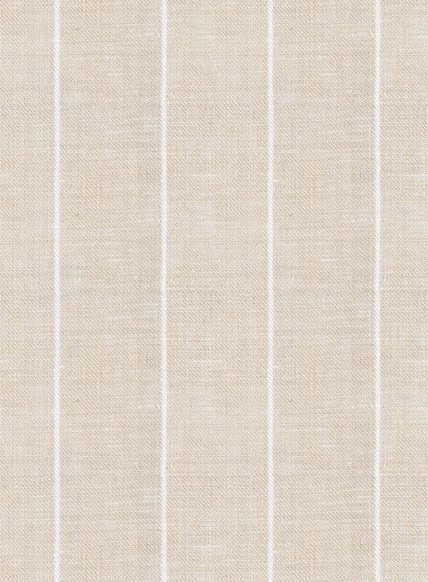 Italian Prato Beige Wide Stripe Linen Jacket - Image 3