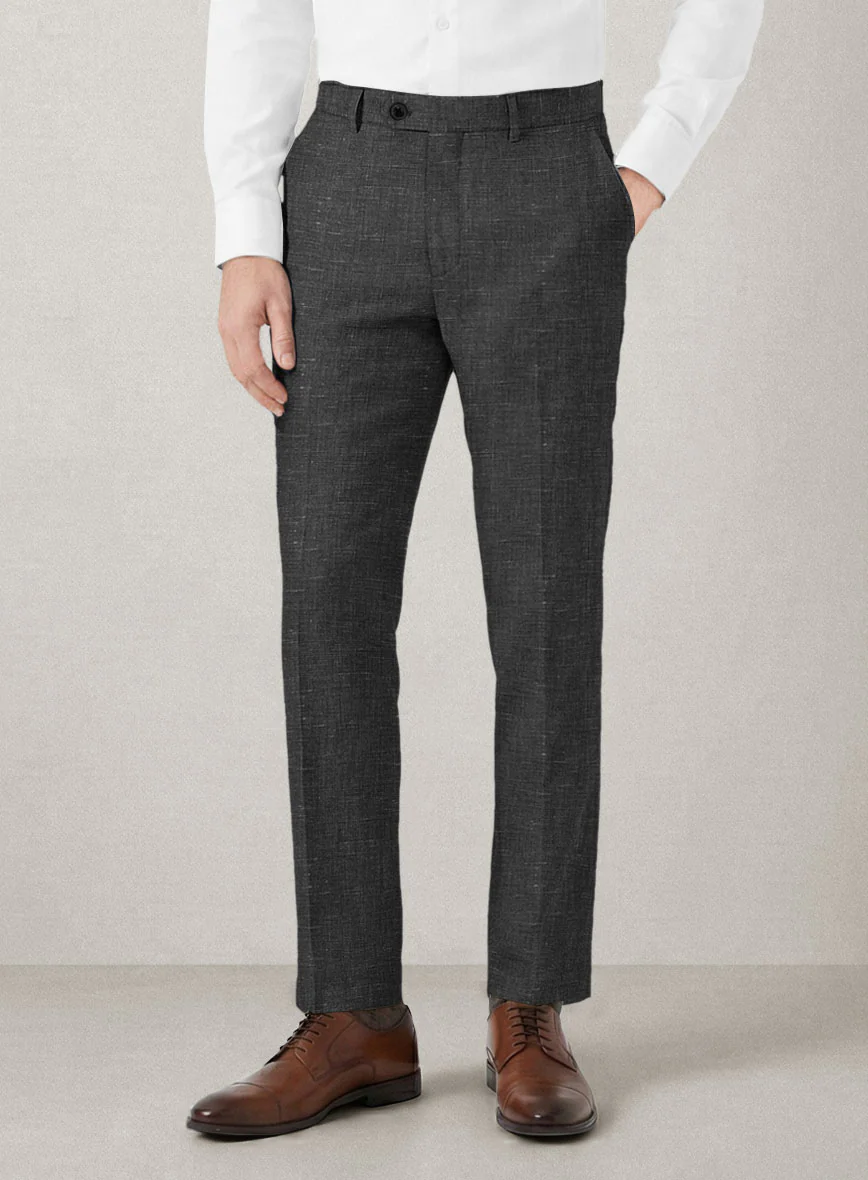 Italian Prato Black Chambray Linen Pants