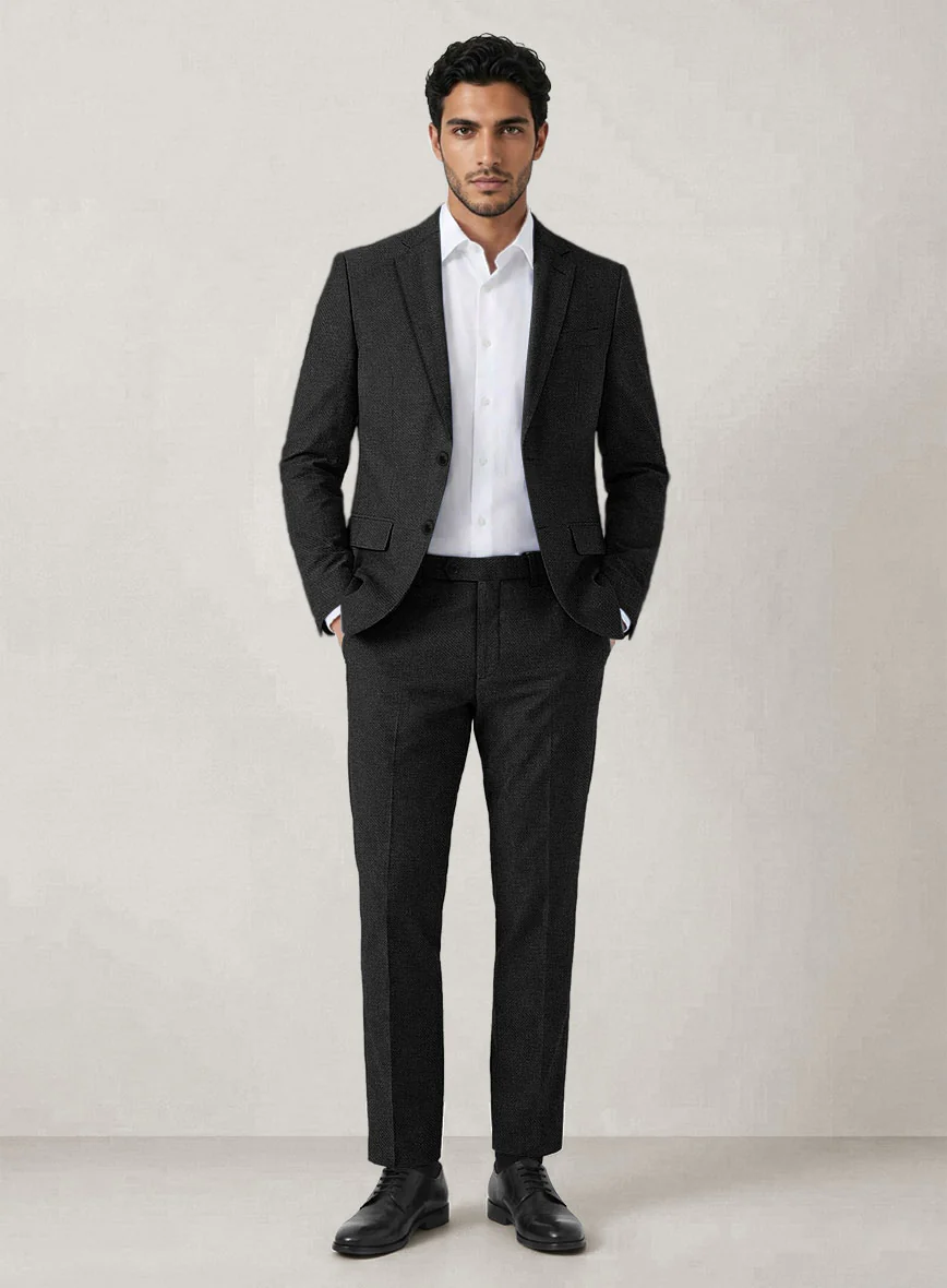 Italian Prato Black Dobby Linen Suit