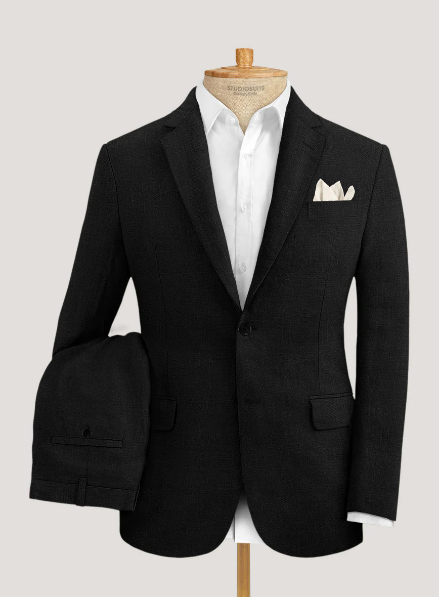 Italian Prato Black Linen Suit - Image 2