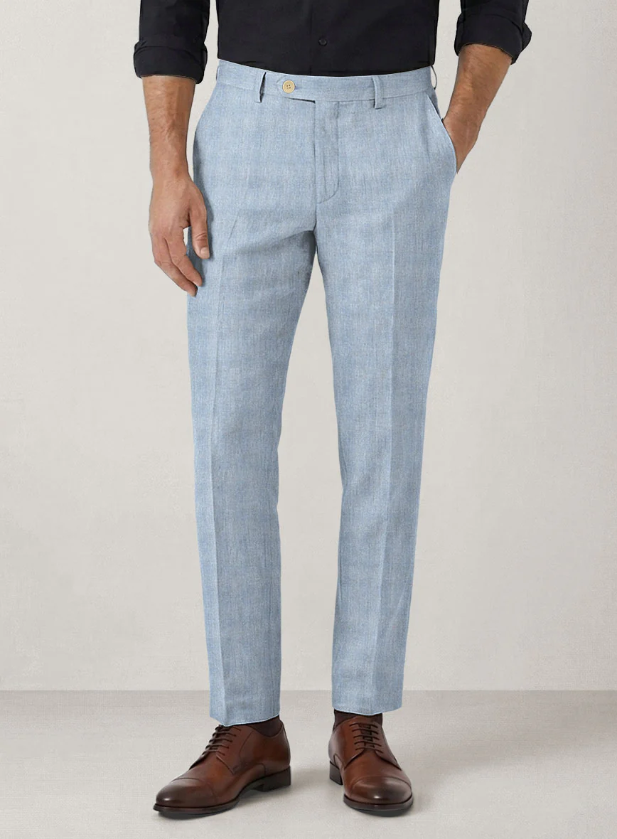 Italian Prato Blue Glen Linen Pants