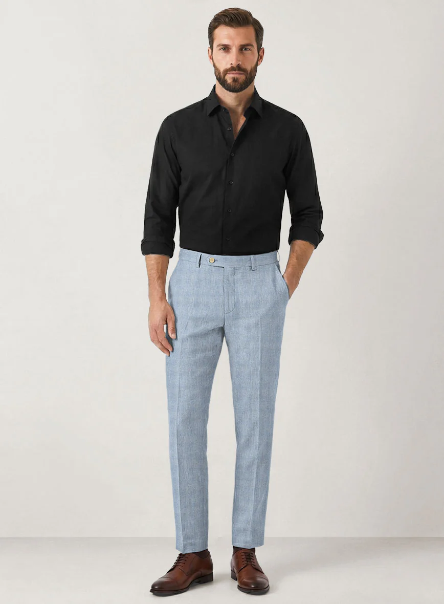 Italian Prato Blue Glen Linen Pants - Image 3
