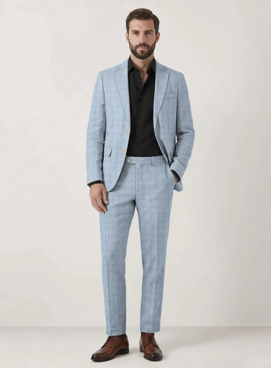 Italian Prato Blue Glen Linen Suit