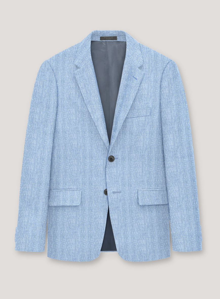 Italian Prato Blue Herringbone Linen Jacket