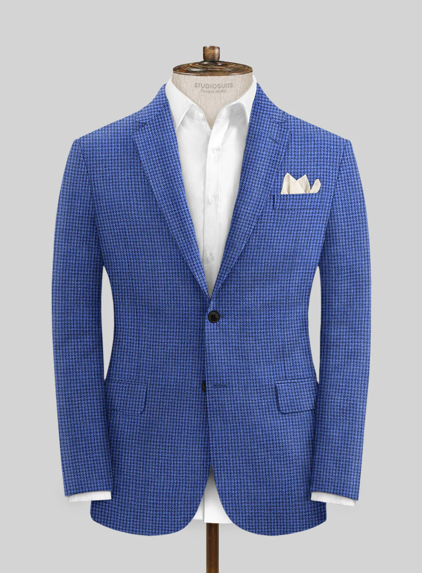 Italian Prato Blue Houndstooth Linen Suit - Image 3