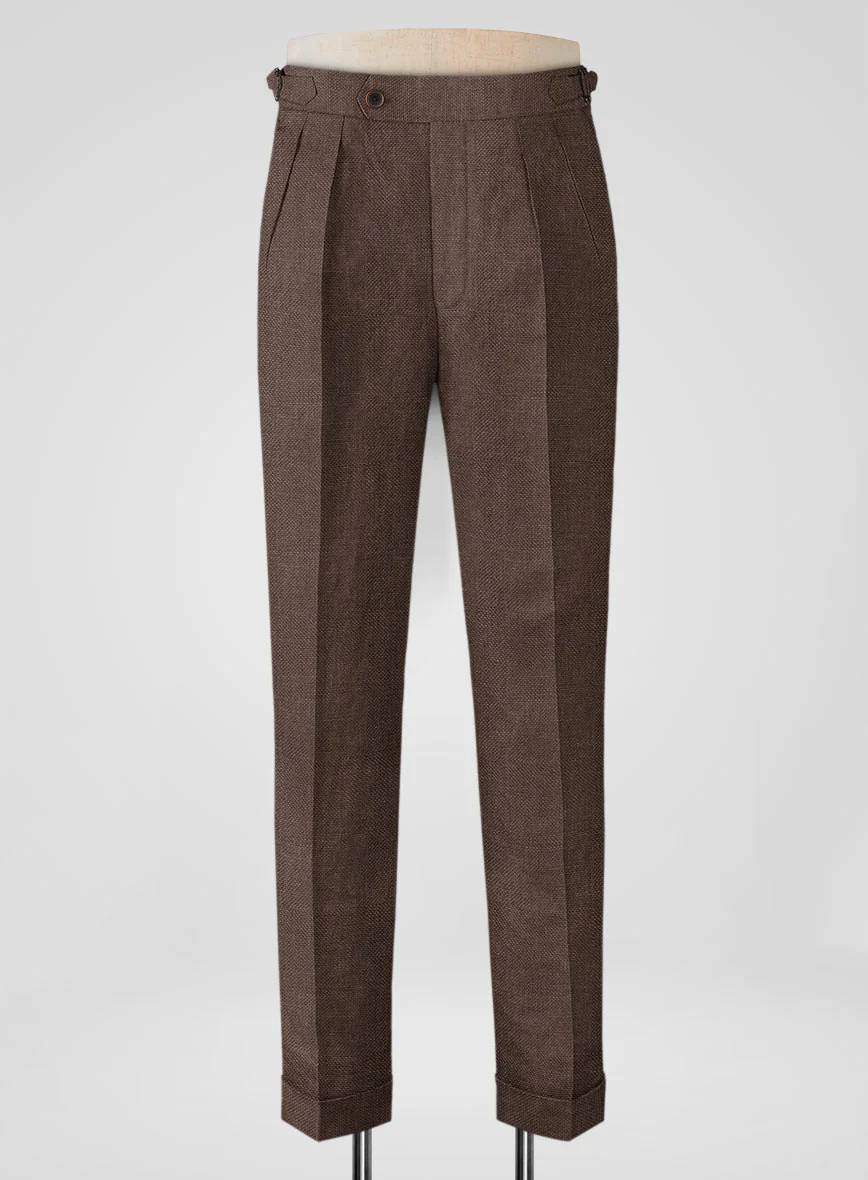 Italian Prato Brown Dobby Linen Highland Trousers - Image 2
