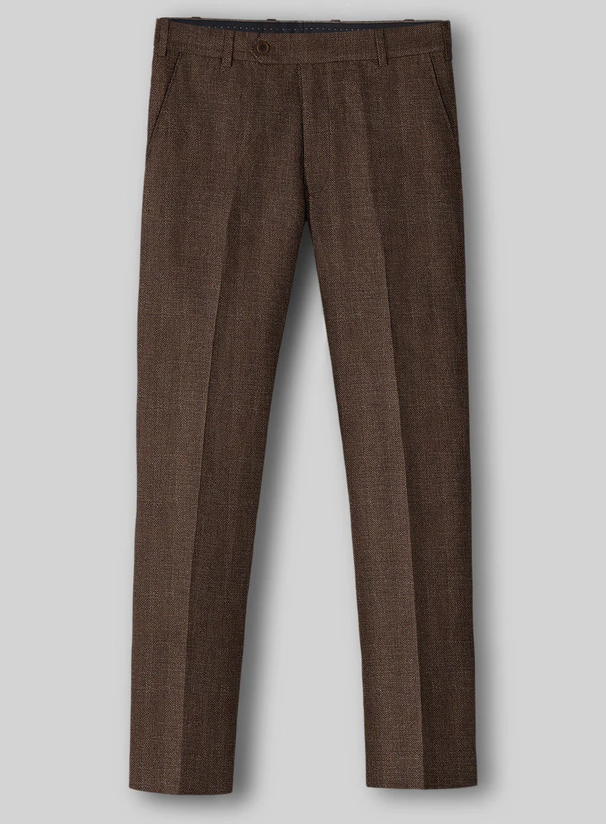 Italian Prato Brown Herringbone Linen Pants