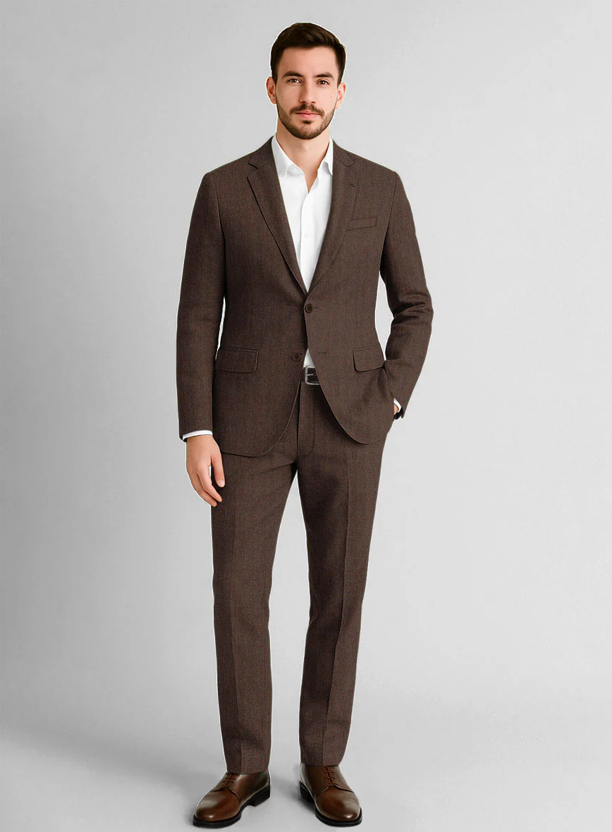 Italian Prato Brown Herringbone Linen Suit