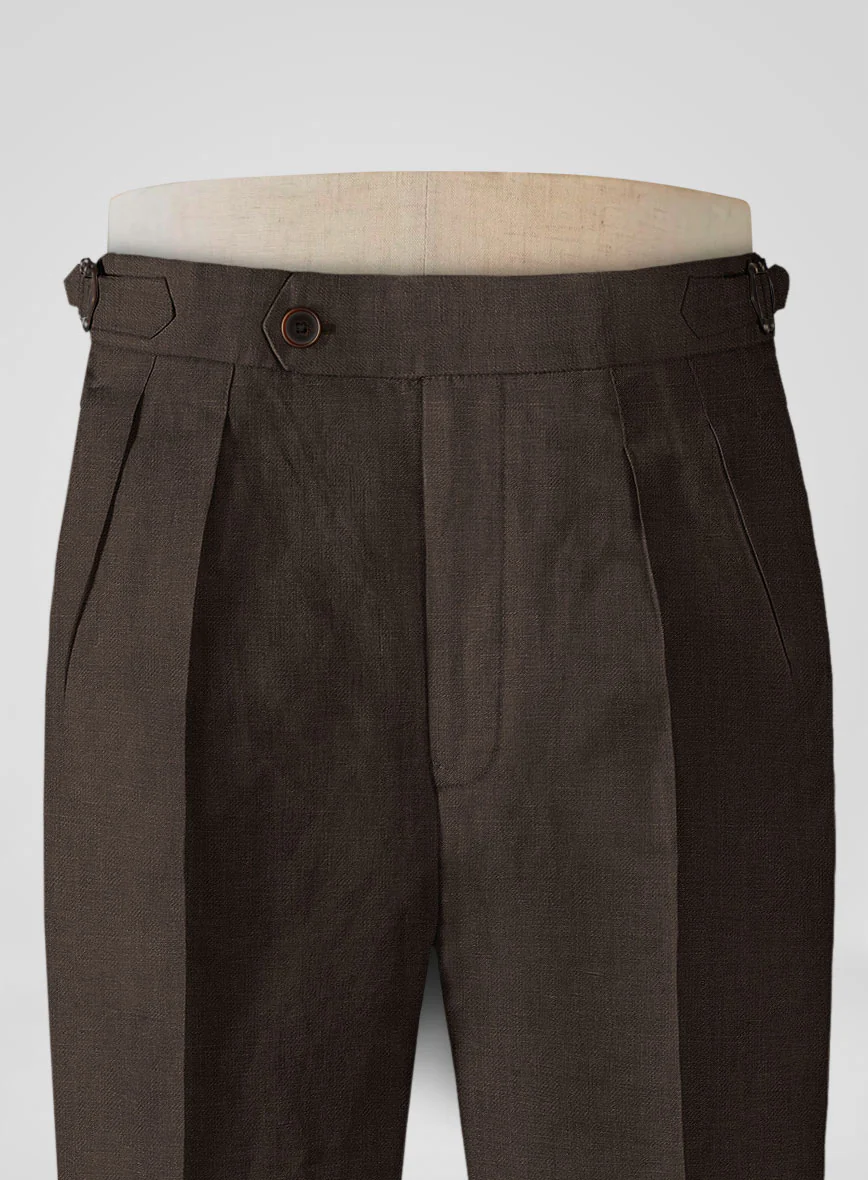 Italian Prato Brown Linen Highland Trousers - Image 3