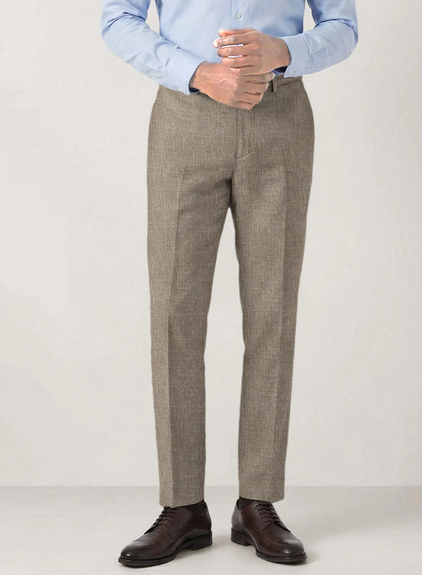 Italian Prato Brown Sharkskin Linen Pants