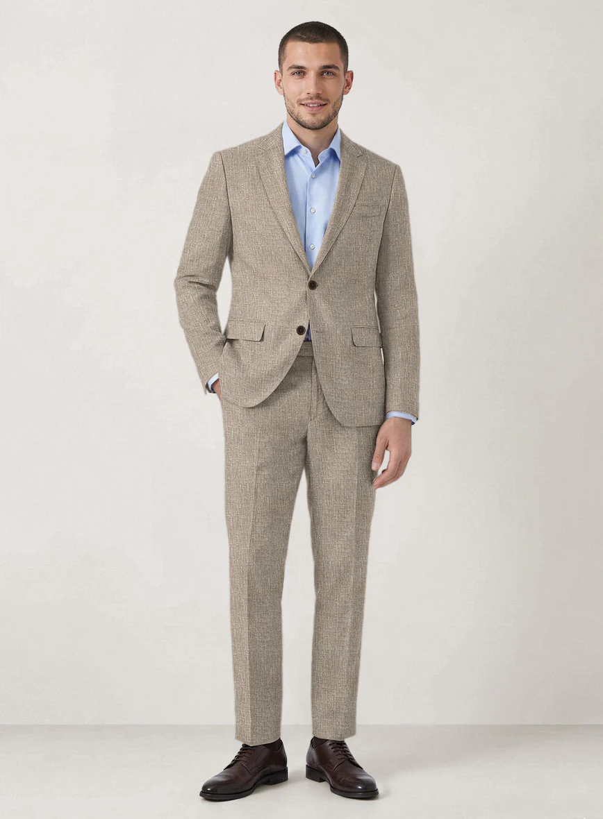 Italian Prato Brown Sharkskin Linen Suit