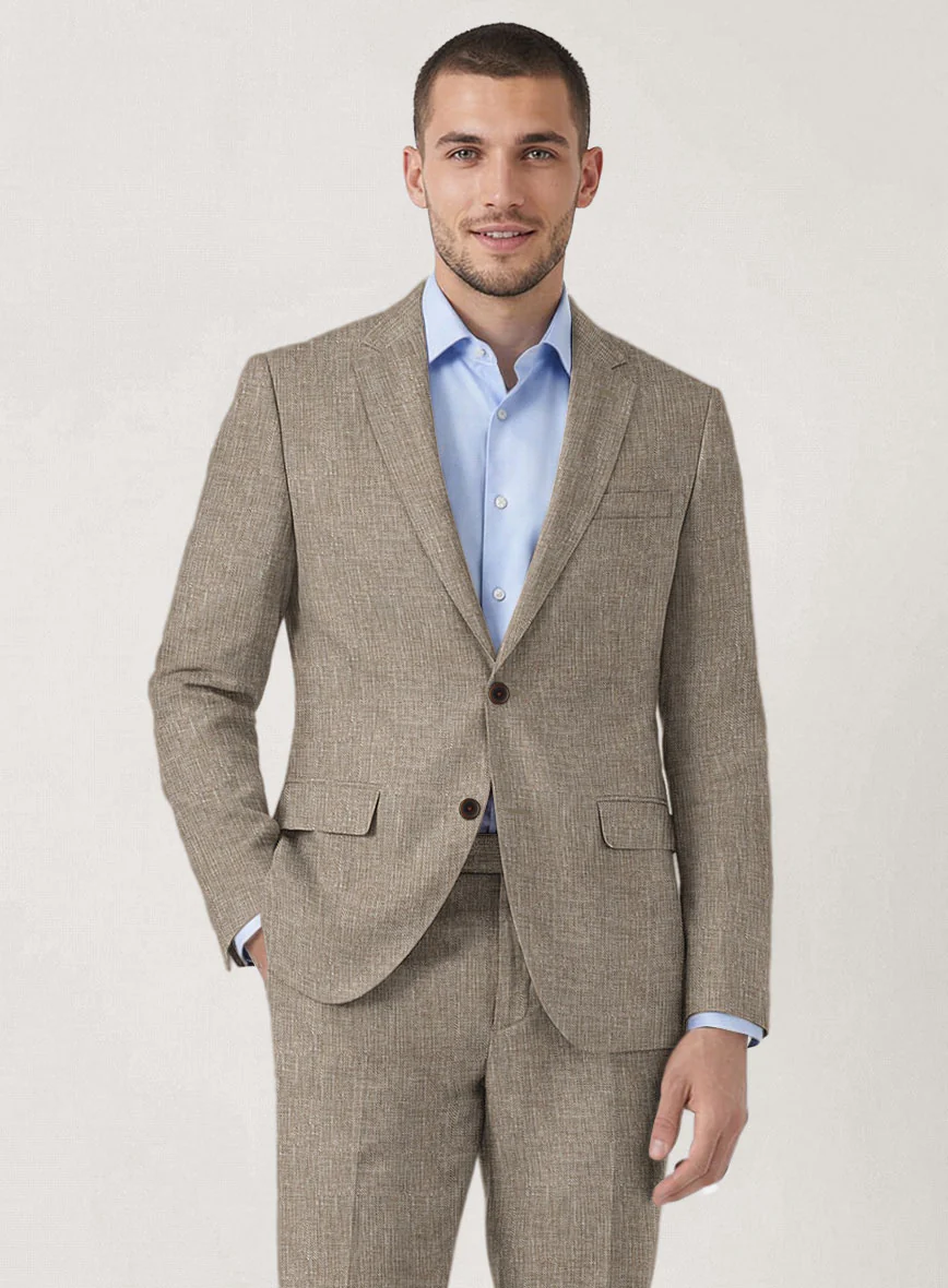 Italian Prato Brown Sharkskin Linen Suit - Image 3