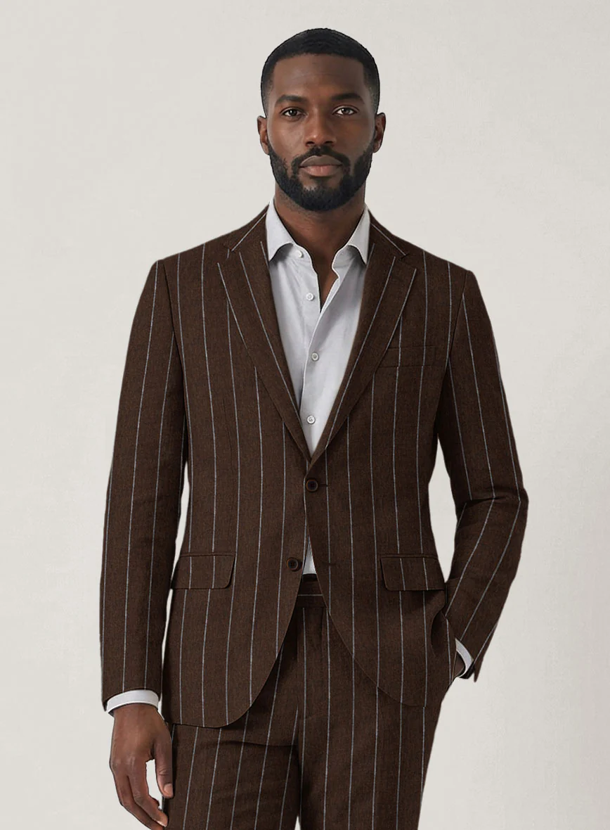 Italian Prato Brown Wide Stripe Linen Jacket - Image 2