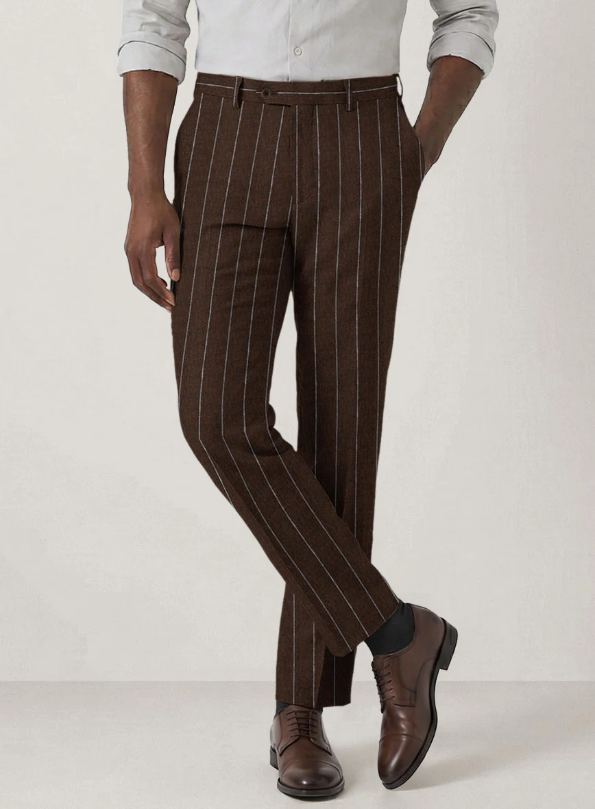 Italian Prato Brown Wide Stripe Linen Pants