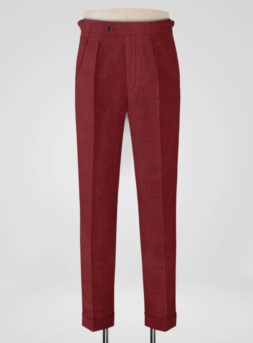 Italian Prato Burgundy Linen Highland Trousers
