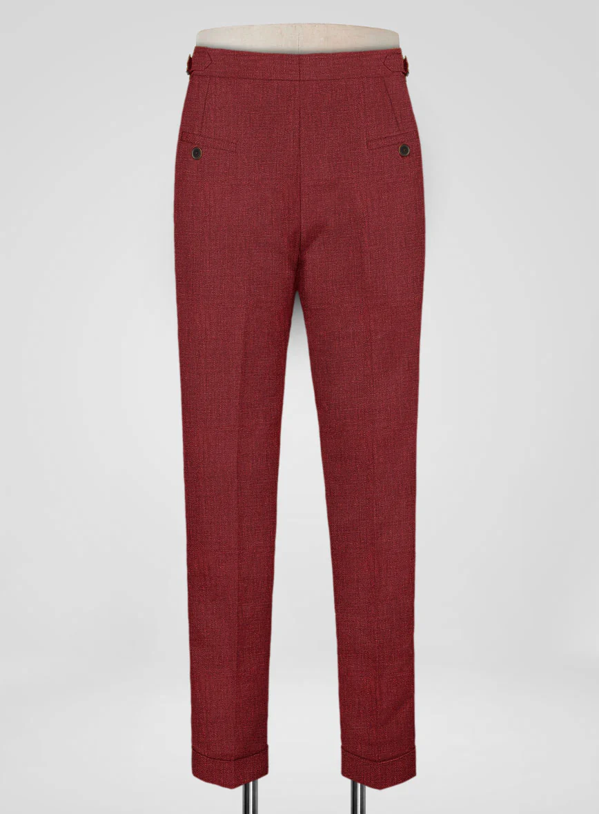 Italian Prato Burgundy Linen Highland Trousers - Image 3