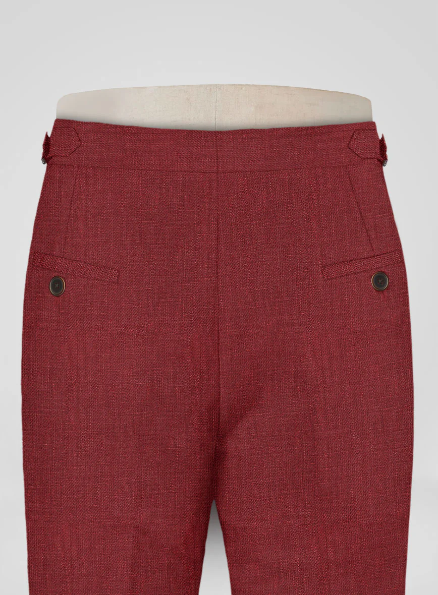 Italian Prato Burgundy Linen Highland Trousers - Image 6