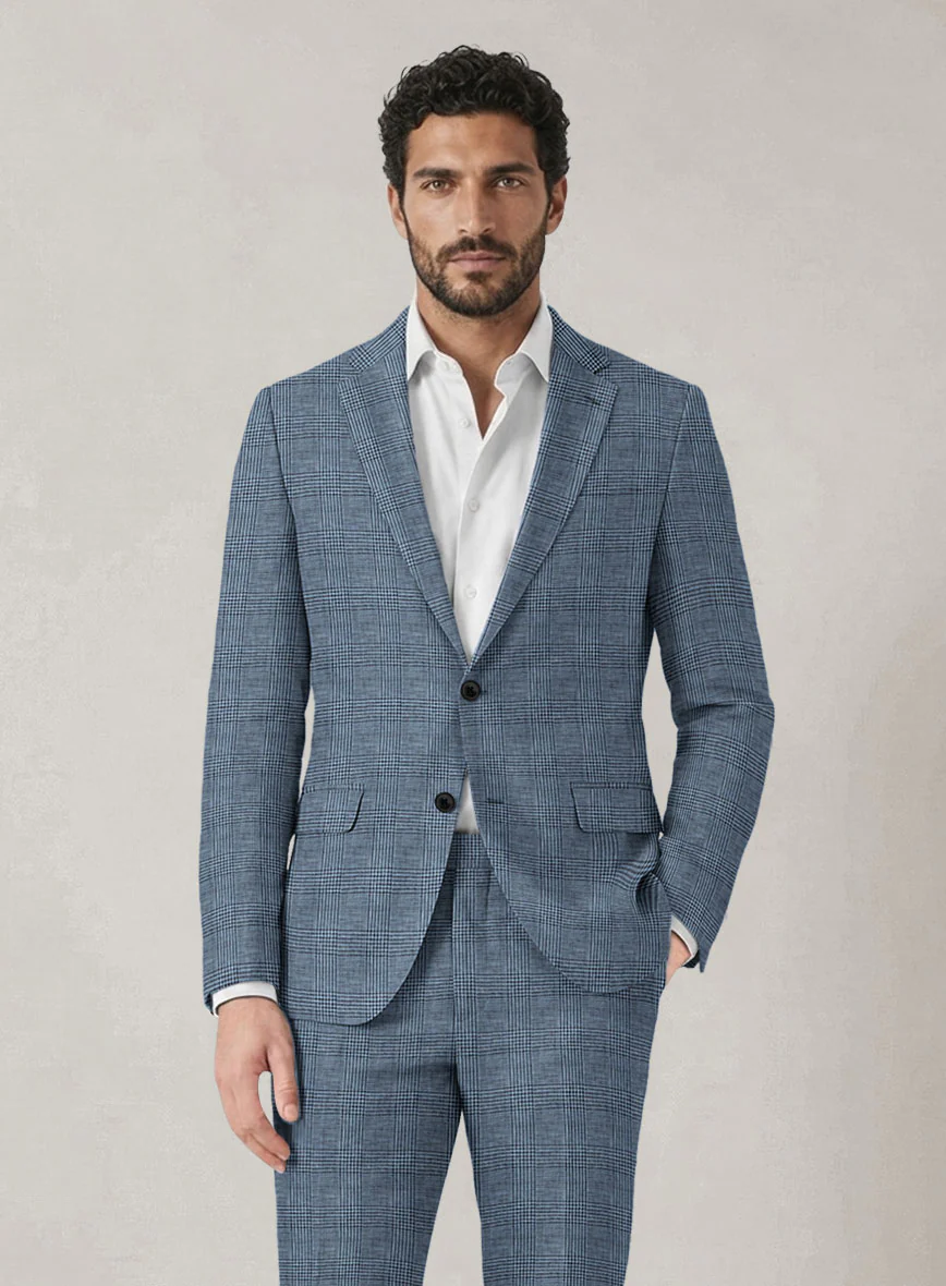 Italian Prato Cobalt Blue Check Linen Jacket - Image 2
