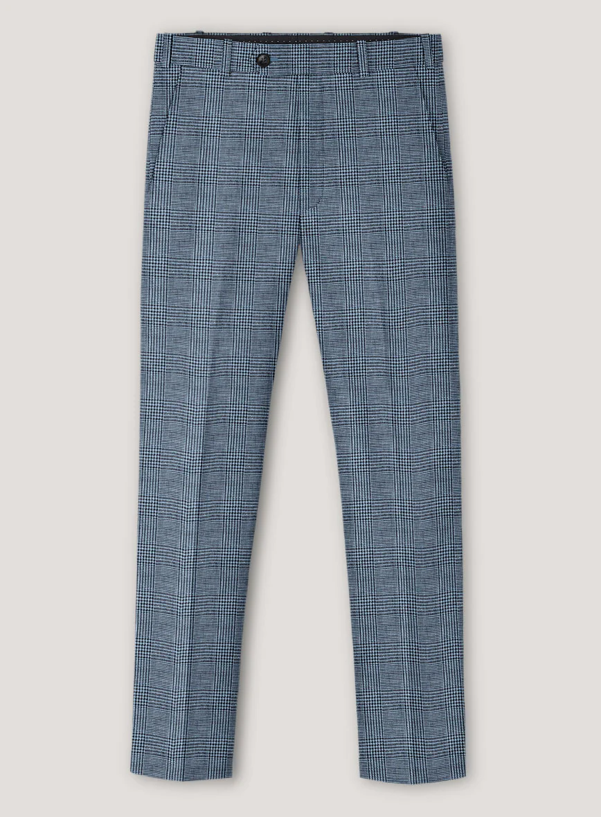 Italian Prato Cobalt Blue Check Linen Pants - Image 2