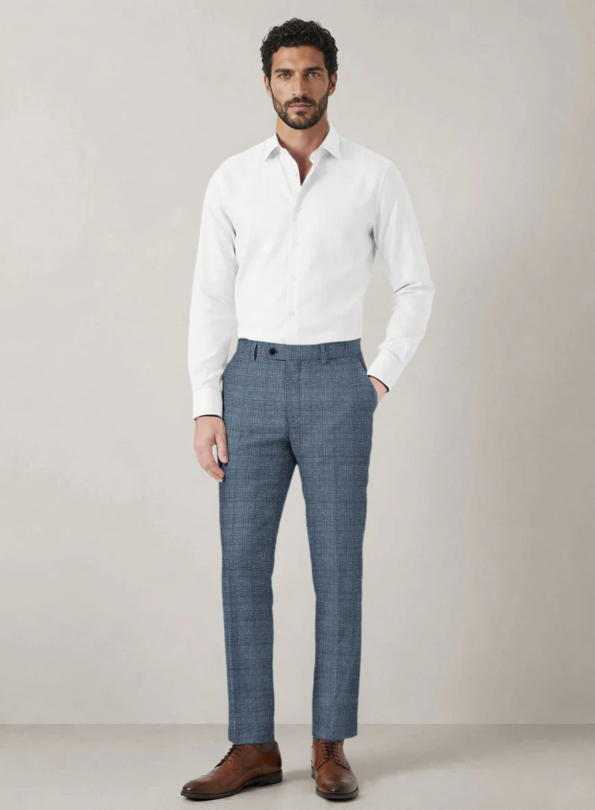 Italian Prato Cobalt Blue Check Linen Pants - Image 3