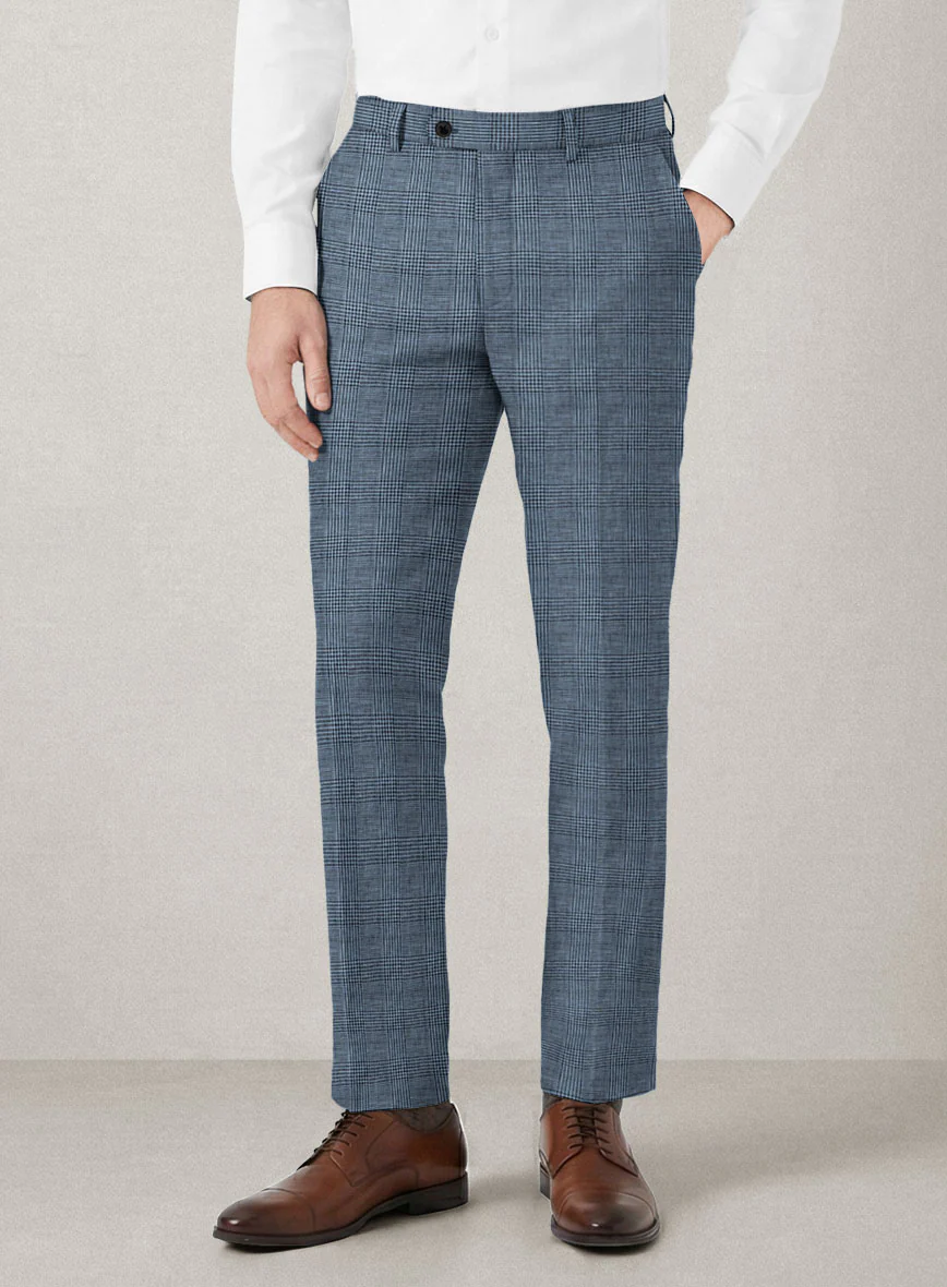 Italian Prato Cobalt Blue Check Linen Suit - Image 5