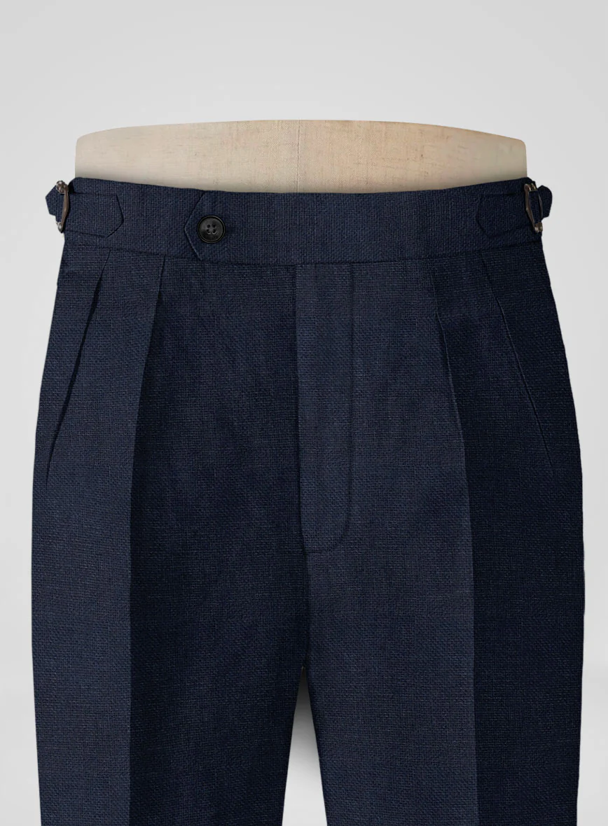 Italian Prato Dark Blue Dobby Linen Highland Trousers - Image 4