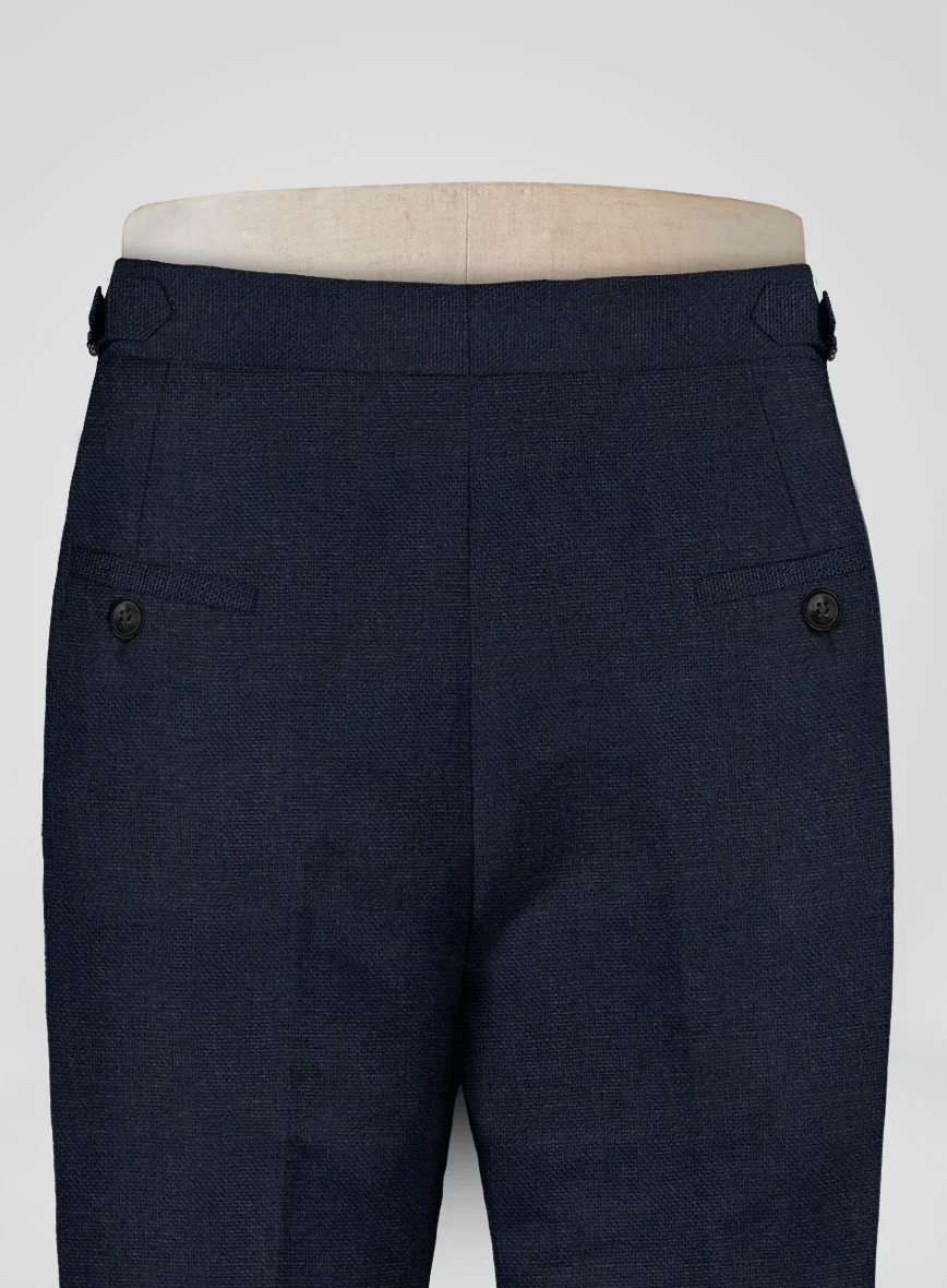 Italian Prato Dark Blue Dobby Linen Highland Trousers - Image 5