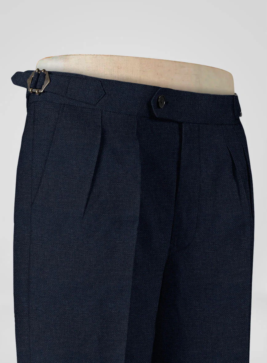 Italian Prato Dark Blue Dobby Linen Highland Trousers - Image 6